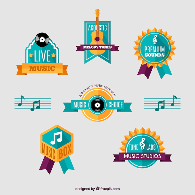 Awards badges symbolizing progress in music